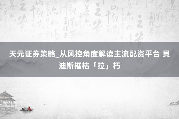 天元证券策略_从风控角度解读主流配资平台 貝迪斯摧枯「拉」朽