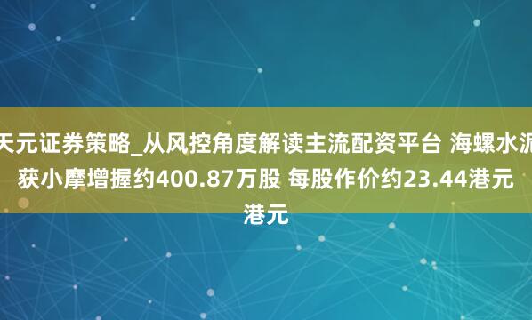 天元证券策略_从风控角度解读主流配资平台 海螺水泥获小摩增握约400.87万股 每股作价约23.44港元