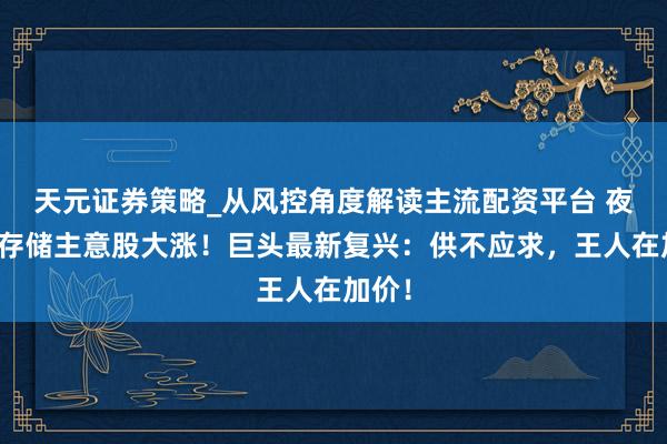 天元证券策略_从风控角度解读主流配资平台 夜深，存储主意股大涨！巨头最新复兴：供不应求，王人在加价！