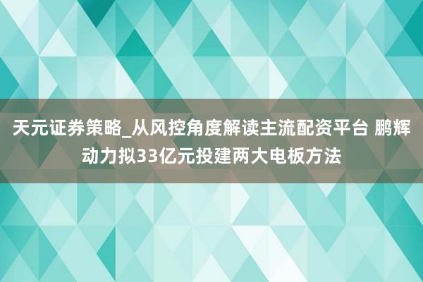 天元证券策略_从风控角度解读主流配资平台 鹏辉动力拟33亿元投建两大电板方法