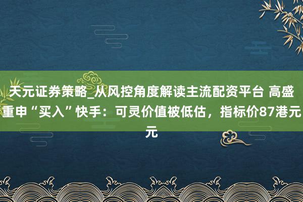 天元证券策略_从风控角度解读主流配资平台 高盛重申“买入”快手：可灵价值被低估，指标价87港元