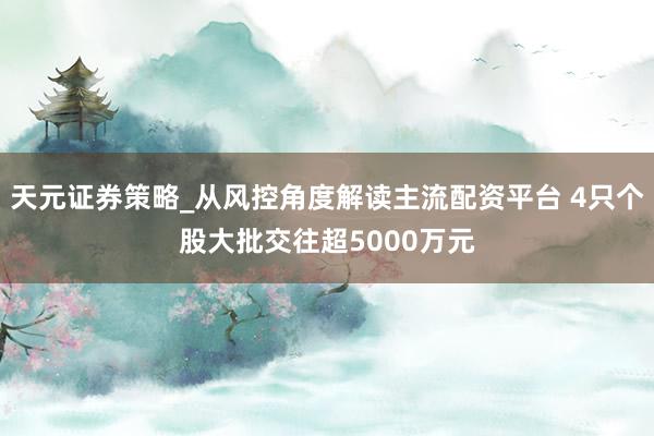 天元证券策略_从风控角度解读主流配资平台 4只个股大批交往超5000万元