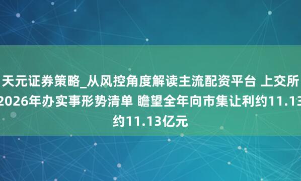 天元证券策略_从风控角度解读主流配资平台 上交所发布2026年办实事形势清单 瞻望全年向市集让利约11.13亿元